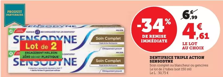 Sensodyne - Dentifrice Triple Action offre à 4,61€ sur Super U