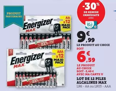 Energizer - Lot De 12 Piles Alcalines Max offre à 9,99€ sur Super U