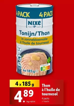 Nixe - Thon L'Huile De Tournesol  offre à 4,89€ sur Lidl