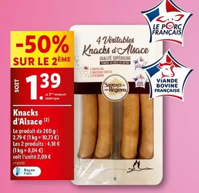 Saveurs De Nos Régions - Knacks D'Alsace offre à 1,39€ sur Lidl