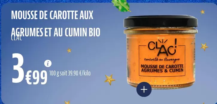 Mousse De Carotte Aux Agrumes Et Au Cumin Bio offre à 3,99€ sur La Vie Claire