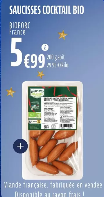 Bioporc - Saucisses Cocktail Bio offre à 5,99€ sur La Vie Claire