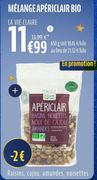 La Vie Claire - Mélange Apériclair Bio offre à 11,99€ sur La Vie Claire