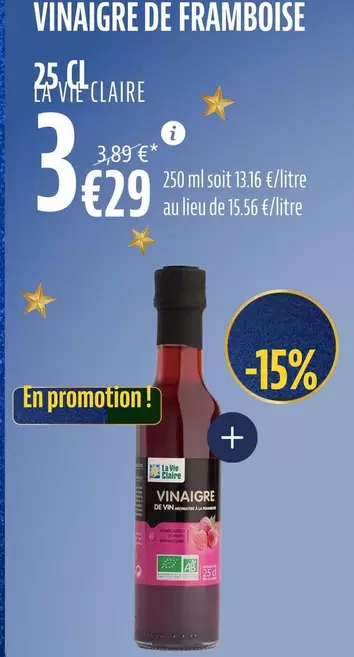 La Vie Claire - Vinaigre De Framboise offre à 3,29€ sur La Vie Claire