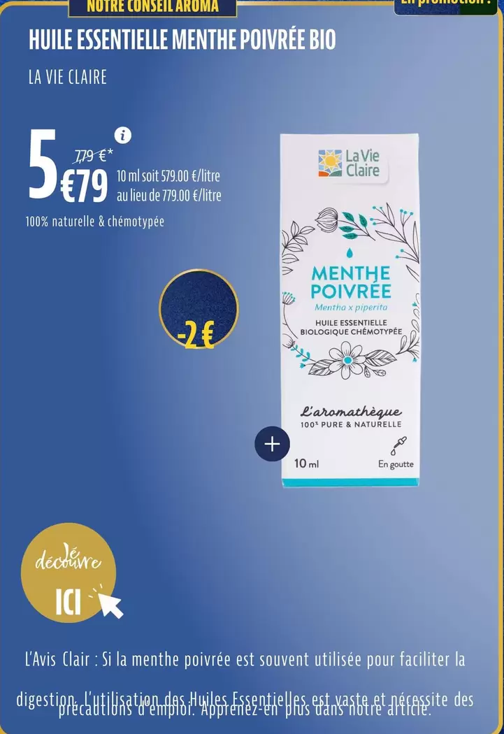 La Vie Claire - Huile Essentielle Menthe Poivree Bio offre à 5,79€ sur La Vie Claire