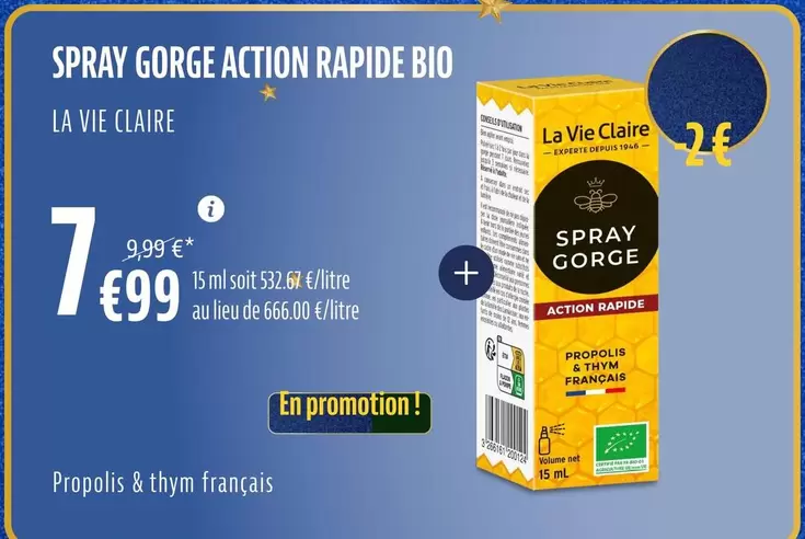 La Vie Claire - Spray Action Rapide Bio offre à 7,99€ sur La Vie Claire