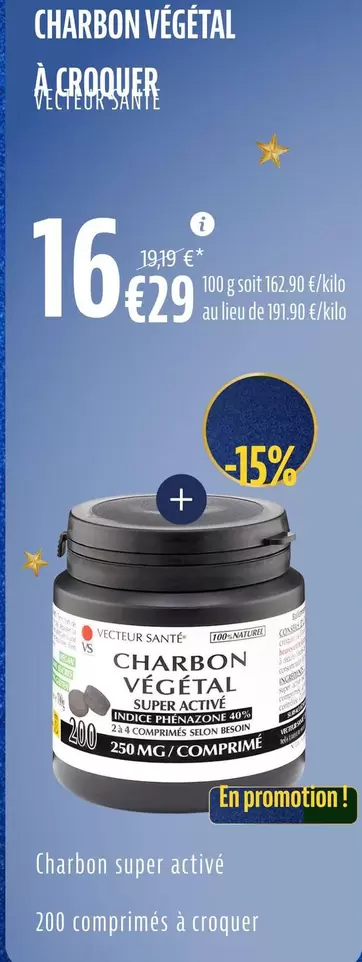 Vecteur Sante - Charbon Végétal À Croquer offre à 16,29€ sur La Vie Claire