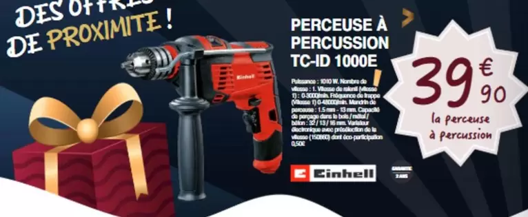 Einhell - Perceuse A Percussion Tc Id  offre à 39,9€ sur Chretien Matériaux