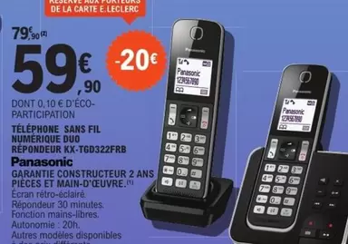 Panasonic - Téléphone Sans Fil Réf. : Remp6000eur offre à 59,9€ sur E.Leclerc Espace Culturel