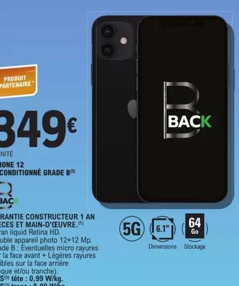 Écran - Iphone 12 Reconditionné Grade B offre à 349€ sur E.Leclerc Espace Culturel