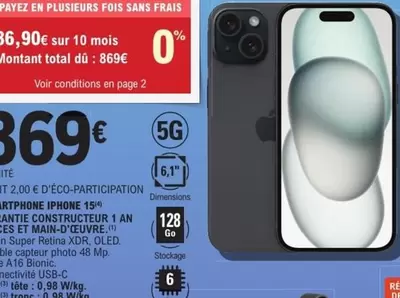 Total - Smartphone Iphone 15S offre à 869€ sur E.Leclerc Espace Culturel