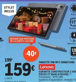 Lenovo - Tablette Tab M11 Zada0134se offre à 159€ sur E.Leclerc Espace Culturel