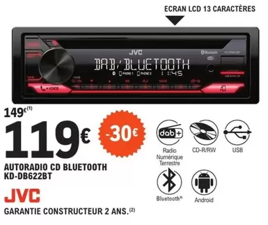 JVC - Autoradio Cd Bluetooth Kd-DB622BT offre à 119€ sur E.Leclerc L'Auto