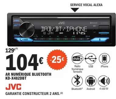 JVC - Ar Numerique Bluetooth Kd-x482dbt offre à 104€ sur E.Leclerc L'Auto