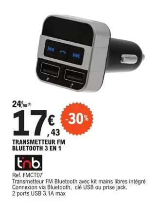 Transmetteur Fm Bluetooth 3 En 1 offre à 17,43€ sur E.Leclerc L'Auto