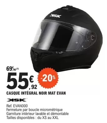 Xs - Casque Integral Noir Mat Evan offre à 55,92€ sur E.Leclerc L'Auto