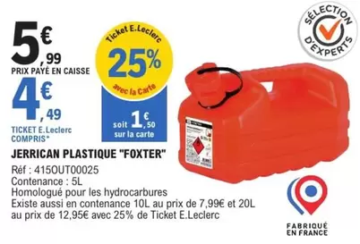 Foxter - Jerrican Plastique offre à 5,99€ sur E.Leclerc L'Auto