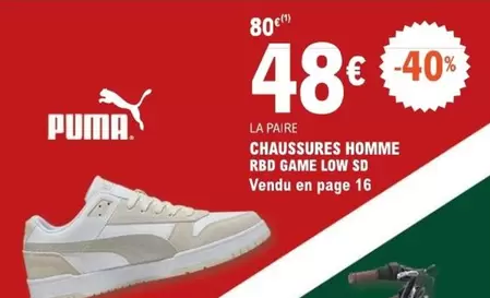 Puma - La Paire Chaussures Homme Rbd Game Low Sd offre à 48€ sur E.Leclerc Sports