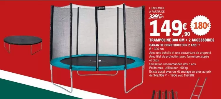 Trampoline 360 Cm + 2 Accessoires offre à 149,9€ sur E.Leclerc Sports