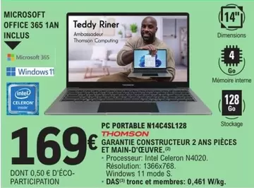 Microsoft - Pc Portable M14C4SL128 offre à 169€ sur E.Leclerc