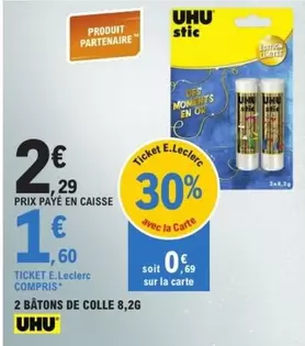 Uhu - 2 Bâtons De Colle offre à 2,29€ sur E.Leclerc