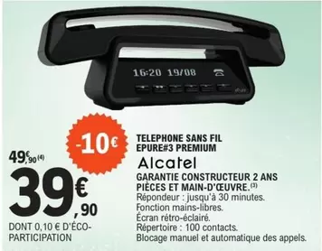 Alcatel - Telephone Sans Fil Épurée 3 Premium offre à 39,9€ sur E.Leclerc