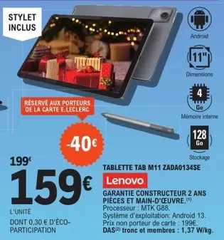 Lenovo - Tablette Tab M11 Zada0134se offre à 159€ sur E.Leclerc