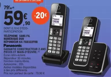 Panasonic - Téléphone Sans Fil Réf. : Remp6000eur offre à 59,9€ sur E.Leclerc