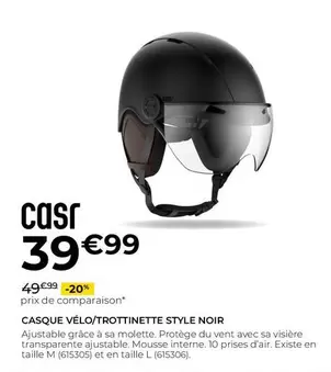 Casr - Casque Vélo/Trotinette Style Noir offre à 39,99€ sur Feu Vert