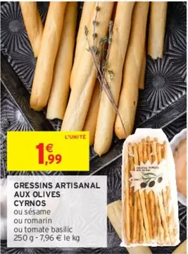 Gressins Artisanal Aux Olives Cyrnos offre à 1,99€ sur Intermarché Contact