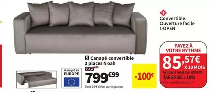 Total - Canapé Convertible 3 Places Noah offre à 799,99€ sur Conforama