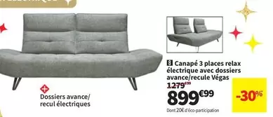 Canapé 3 Places Relax Électrique Avec Dosiers Avance/Recule Végas offre à 899,99€ sur Conforama