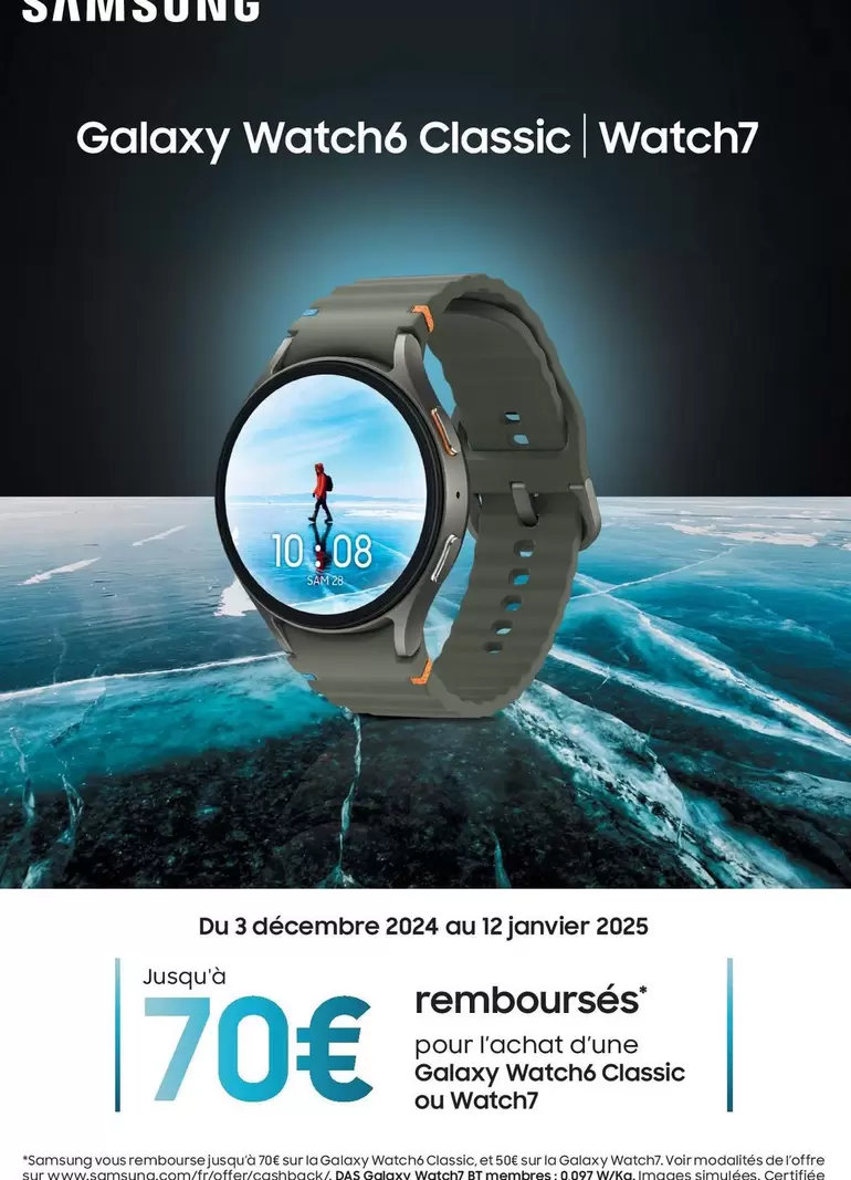 Samsung - Galaxy Watch6 Classic Watch7 offre à 70€ sur MDA