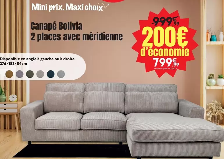 Canape Bolivia 2 Places Avec Merlidienne offre à 799,99€ sur Maxi Bazar