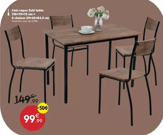 Coin Repas Zaki Table + 4 Chaises  offre à 99,99€ sur Maxi Bazar