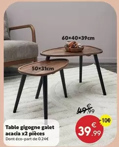 Table Gigogne Galet Acacia X2 Pièces offre à 39,99€ sur Maxi Bazar