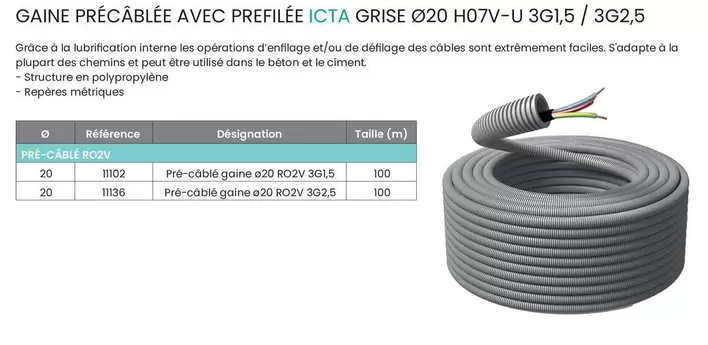 Gaine Prêcâblée Avec Prefilee Icta Grise offre sur Yesss Electrique