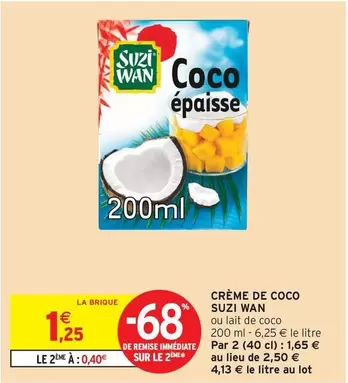 Suzi Wan - Crème De Coco offre à 1,25€ sur Intermarché Hyper