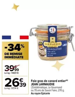 Jean Larnaudie - Foie Gras De Canard Entier offre à 26,39€ sur Carrefour City