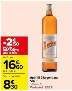 Suze - Apéritif À La Gentiane offre à 9,55€ sur Carrefour City