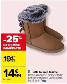 Botte Fourrée Femme offre à 14,99€ sur Carrefour City