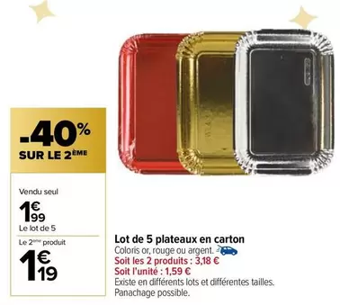 Lot De 5 Plateaux En Carton offre à 1,99€ sur Carrefour Market