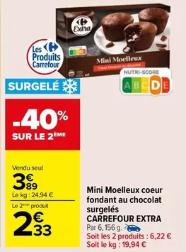 Carrefour - Mini Moelleux Coeur Fondant Au Chocolat Surgelés offre à 3,89€ sur Carrefour Market