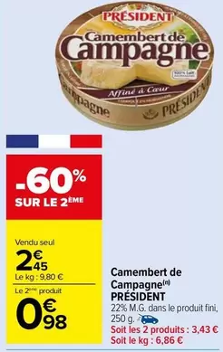 Président - Camembert De Campagne offre à 2,45€ sur Carrefour Market