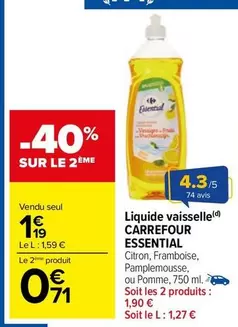 Carrefour - Liquide Vaisselle Essential offre à 1,19€ sur Carrefour Market