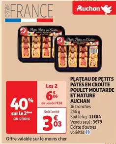 Auchan - Plateau De Petits Pates En Croûte Poulet Moutarde Et Nature offre à 3,79€ sur Auchan Hypermarché