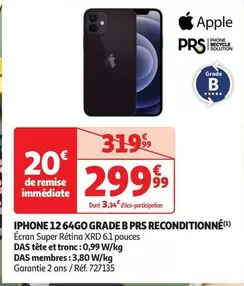 Apple - Iphone 12 64Go Grade B Prs Reconditionne offre à 299,99€ sur Auchan Hypermarché