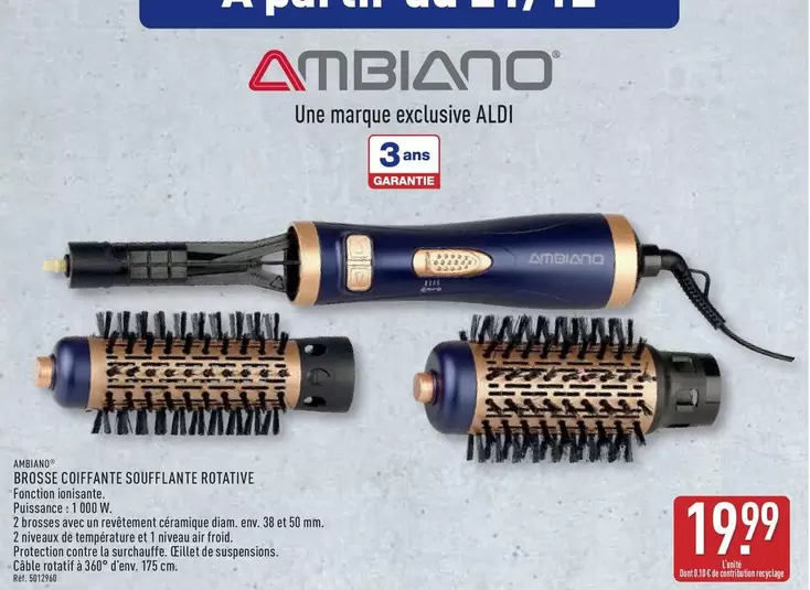 Brosse Coiffante Soufflante Rotative offre à 19,99€ sur Aldi