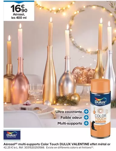 Dulux - Aérosol Multi Supports Color Touch Valentine Effet Métal Or offre à 16,9€ sur Castorama