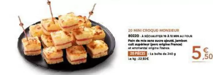 20 Mini Croque Monsieur offre à 5,5€ sur Maison Thiriet